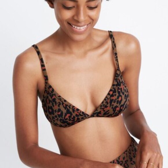 Madewell Second Wave Bralette Bikini Top Leopard Strappy XS - Picture 1 of 9